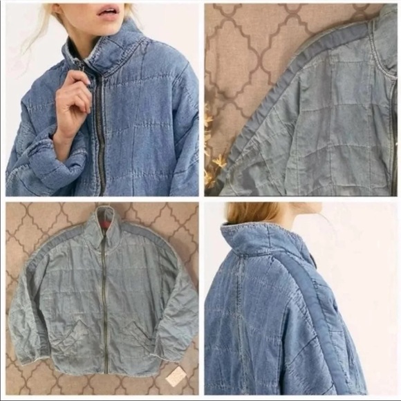 🎉HOST PICK🎉NWT-Free People Vintage-Vibe Dolman Quilted Denim Jacket (XS) - Picture 12 of 14